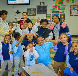 Colorful classroom focused on science learning